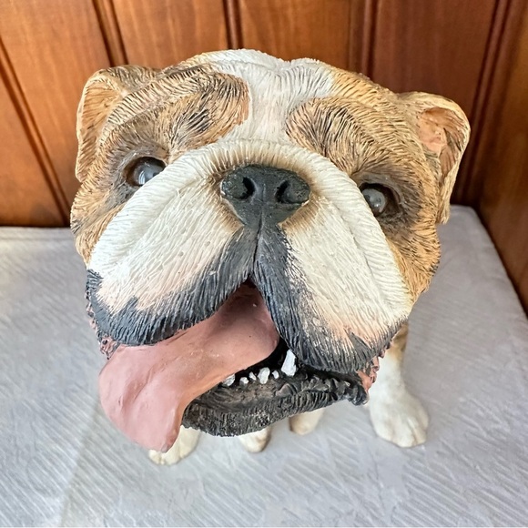 Original Size Sandicast Sculpture Brindle Fawn Bulldog Tongue Out Sitting 2006 - Picture 3 of 15